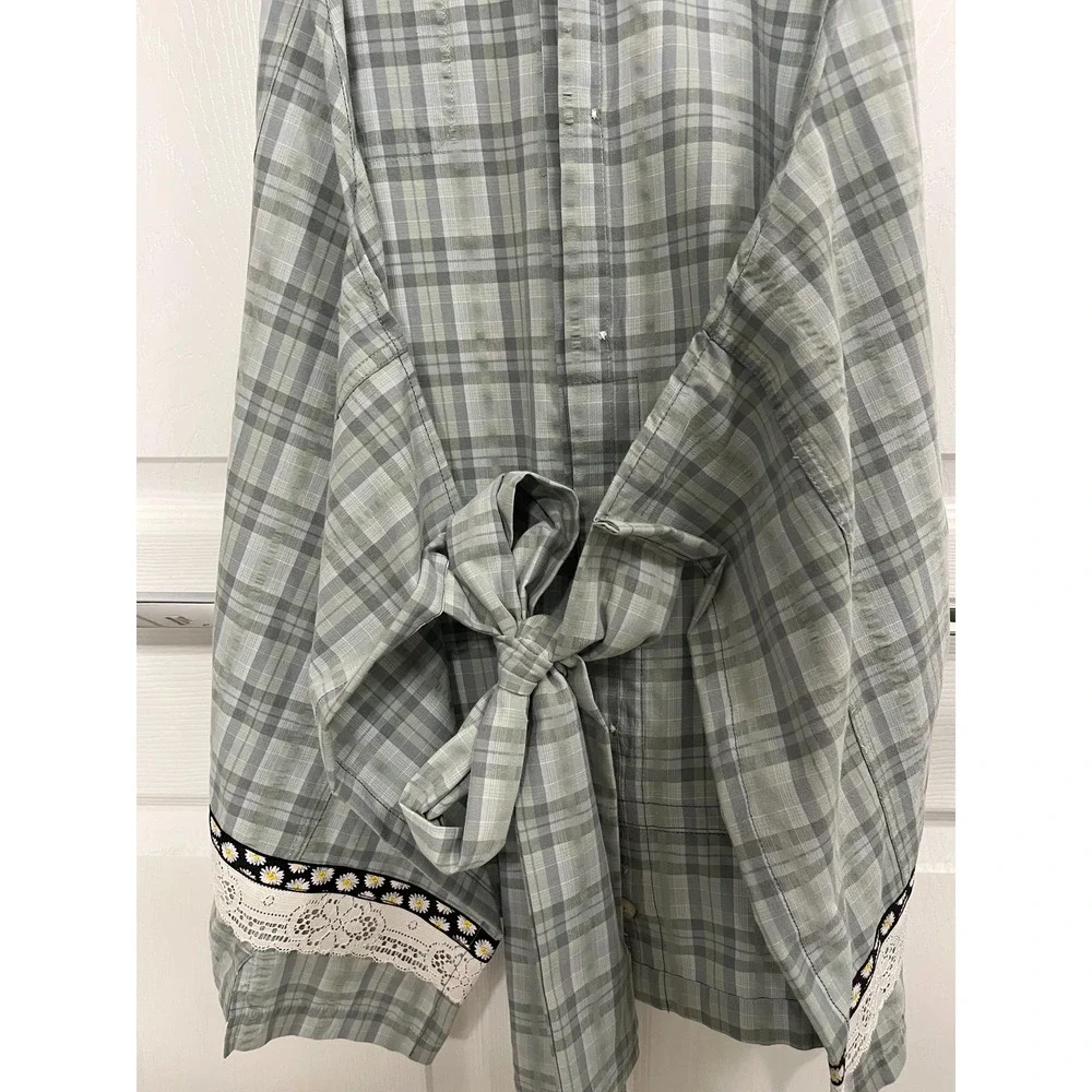 Kitchen Apron Repurposed Green Plaid Shirt Ladies OS for XS-XL
